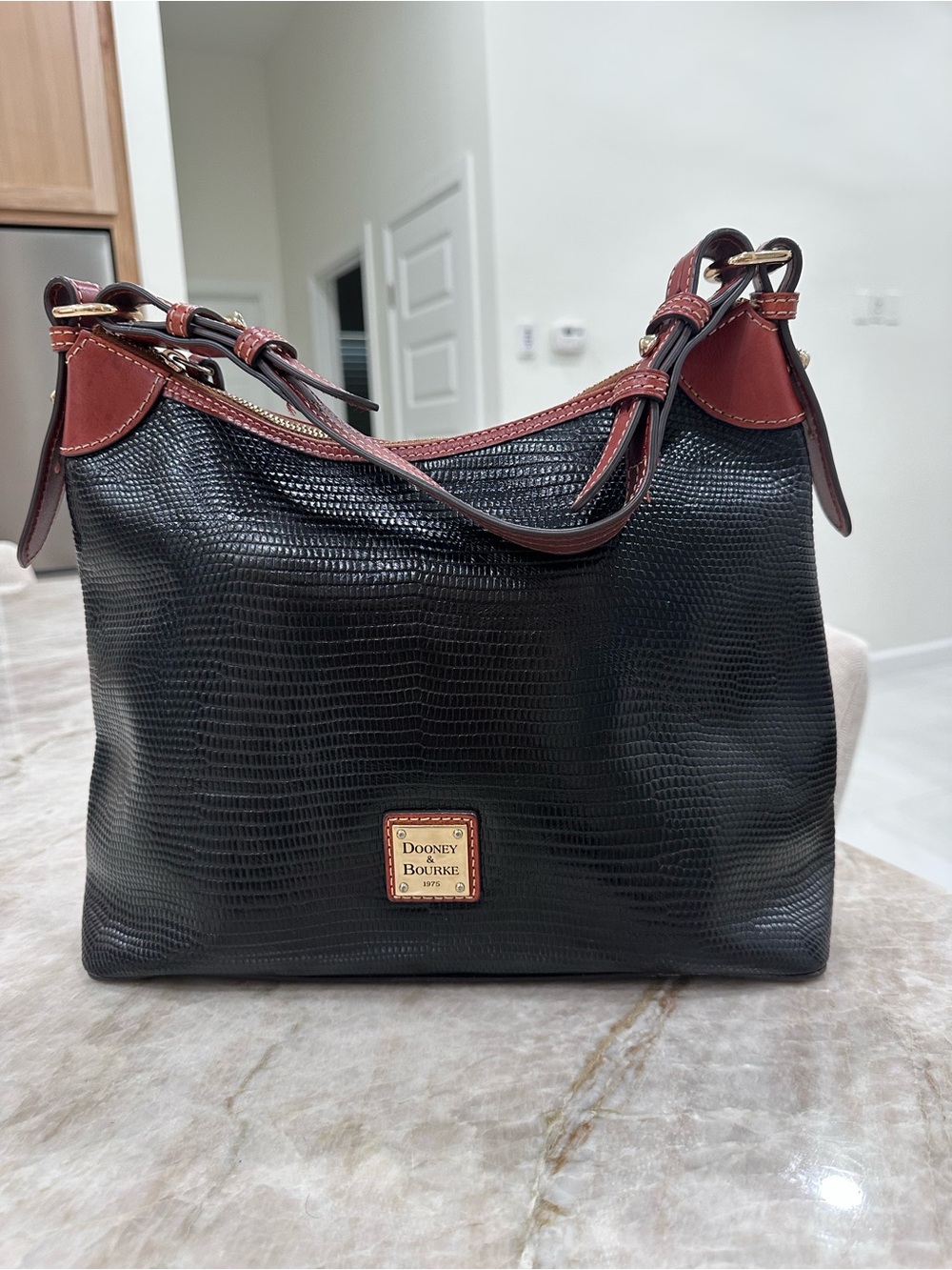 Dooney & Bourke Black Shoulder Bag with Brown Trim